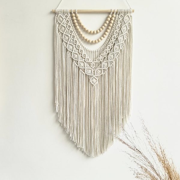 Geometric Woven Wall Hanging With Wood Beads