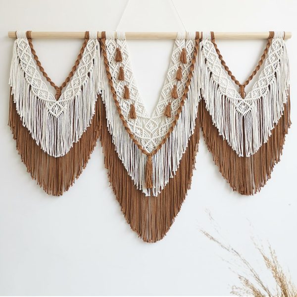 Large Beige Brown Woven Wall Hanging Decor